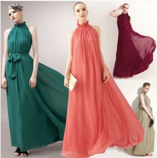 

bohemian shoulder hanging neck chiffon super long dress skirt, Black;gray