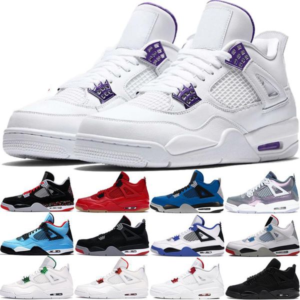 

new 4 4s jumpman basketball shoes metallic purple red green bred ovo splatter black cat what the men mens sport sneakers, White;red