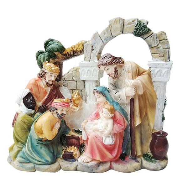 

Nativity Ornament For Christian Birth Of Jesus With Stable Christmas Ornaments Religious Gift Church Resin Craft Home Decoration