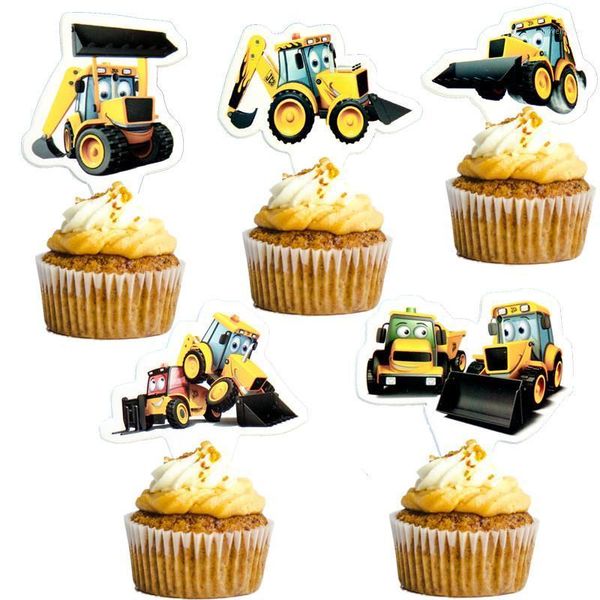 

10pcs construction tractor excavator cake ers for boy's happy birthday party cupcake er fireman plane train ers1