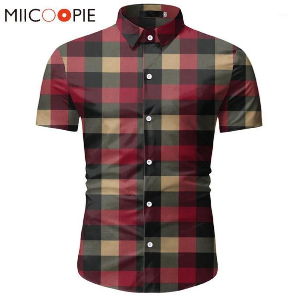 

red plaid shirt men 2020 summer brand classic short sleeve dress shirt casual button down office workwear chemise homme -3xl1, White;black