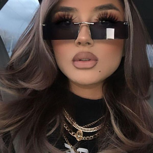 

sunglasses small rimless rectangle black for women vintage ultralight alloygradient sun glasses men retro hip hop uyn400 shades, White;black