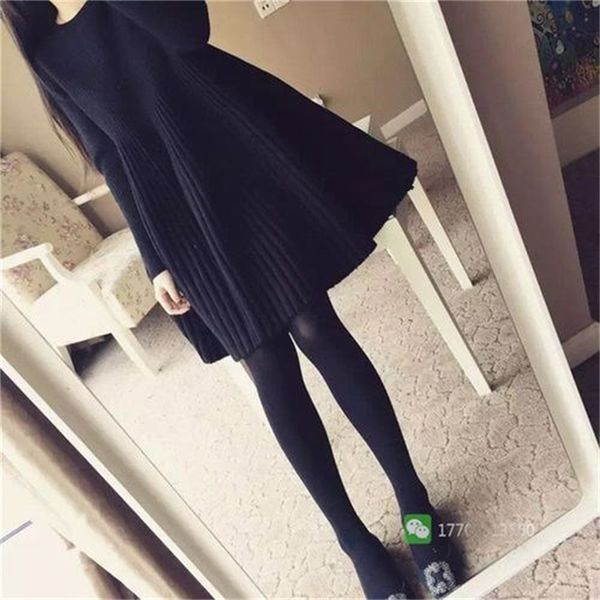 

winter wear medium length pleated fluffy a-line sweater dress elastic thin pregnant women's coat autumn and, White