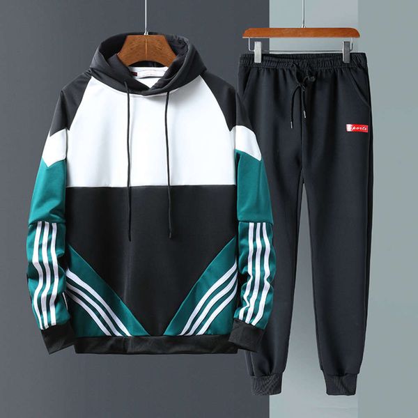 

student autumn winter 2020 new youth leisure sports suit men's long sleeve korean fashion color contrast stitching, Gray