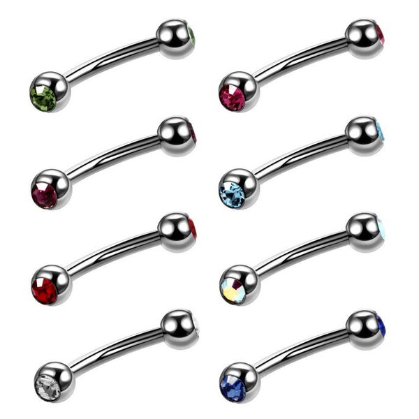 

1pc titanium eyebrow ring curved barbells eyebrow piercing crystal earring piercings bar body jewelry helix piercing ring 16g q bbybca, Silver