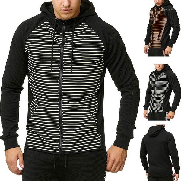 

zogaa men's hoodies autumn new large size striped outwear coat balck white color matching man casual hooded zipper sweatshirts1, Black