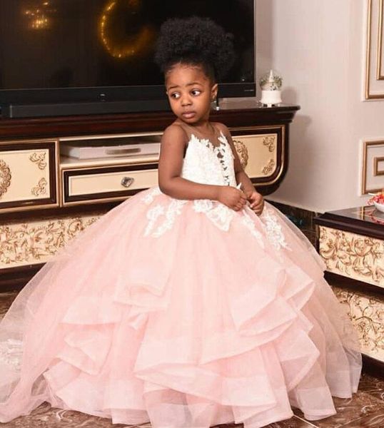 

2021 прекрасный розовый кружева цветок девочек платья платья ярусов бальное платье маленькая девочка свадебные платья общий день рождения па, White;blue