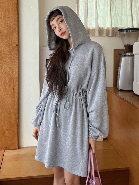 

dazy drawstring waist drop shoulder hoodie dress h1j4#, White;black