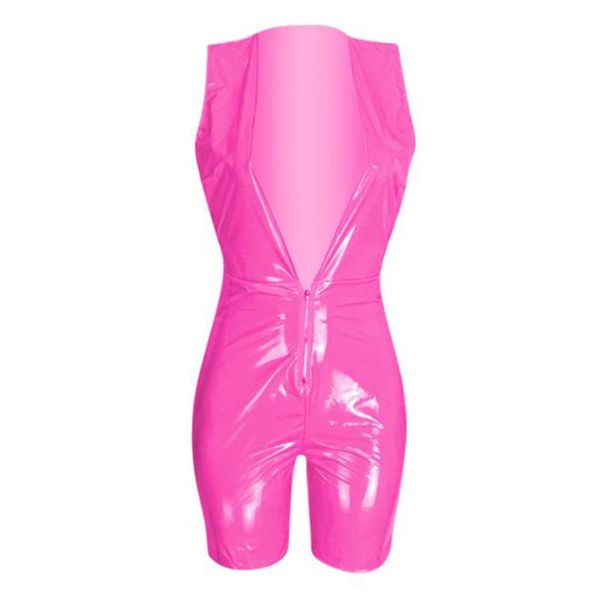 

women's jumpsuits & rompers women jumpsuit romper bodycon playsuit shiny wetlook pu faux leather playsuits shorts party clubwear hollow, Black;white