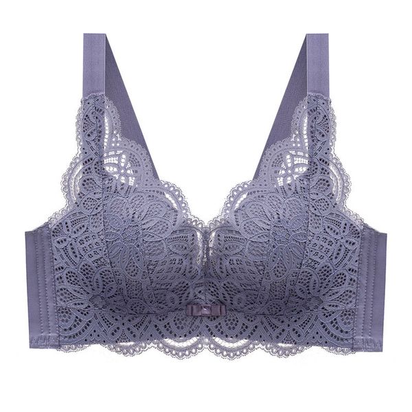 

women lace bra full cup no ring gather push up bra breathable thin cup large size underwear bracier de mujer 90 c 105 d, Red;black