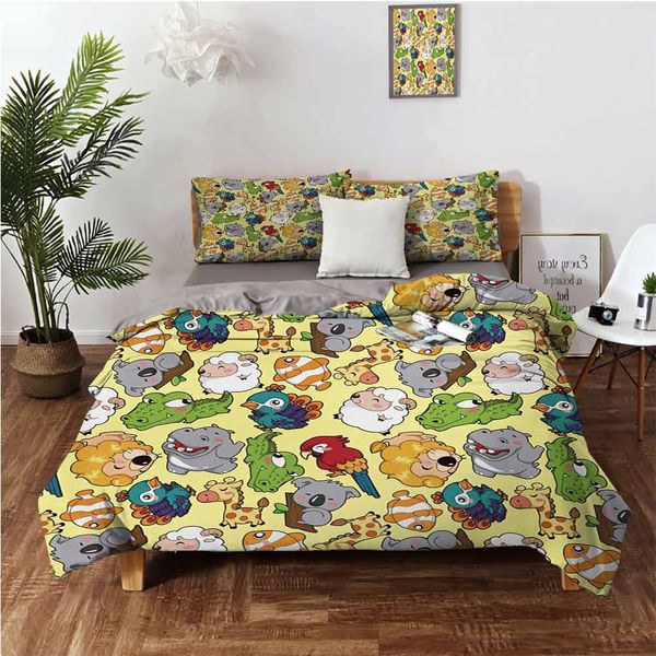 

funny animals hippo giraffe koala parrot crocodile zoo jungle kids nursery graphicbedding 3-piece set