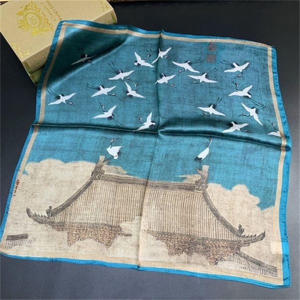 

pobing 100% pure silk scarf for ladies floral designer square scarves small head handkerchief wholesale hijab wraps 53x53cm y201007, Blue;gray