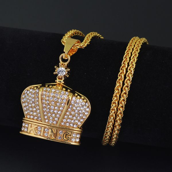 

king necklace hip crown pendant hop jewelry crystal for men n896