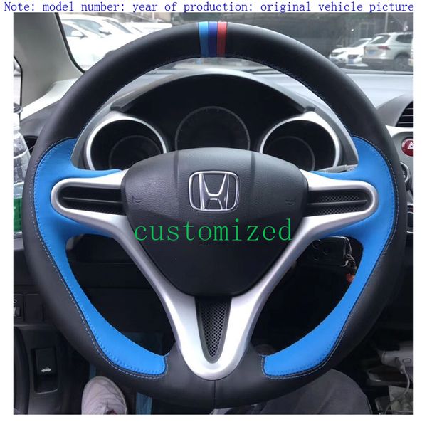 

customized hand-stitched leather car steering wheel cover for honda fitsaloon city civic series accessories