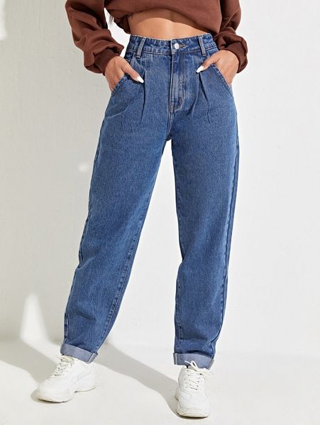 

slant pocket mom fit jeans c9r9#, Blue