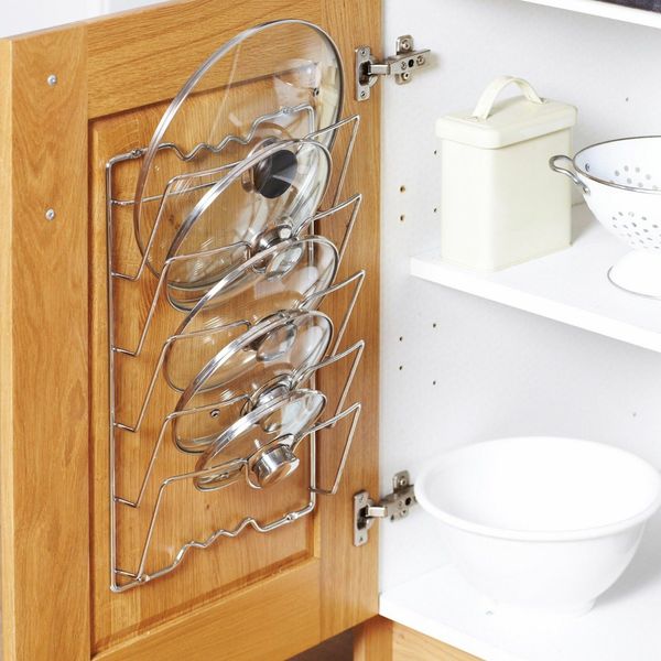 

cupboard saucepans pan lids storage rack holder holds 5 lids