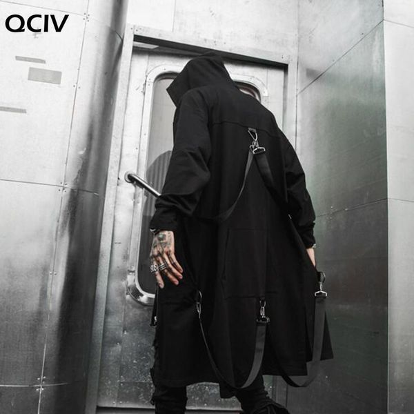 

spring autumn men ribbons patchwork punk hip hop long trench coat hooded cloak men black hiphop zipper long jacket overcoat, Tan;black