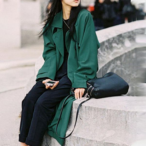 

women's trench coats 2021 autumn's loose oversize slimming coat street boyfriend style tie windbreaker woman elegant unique, Tan;black