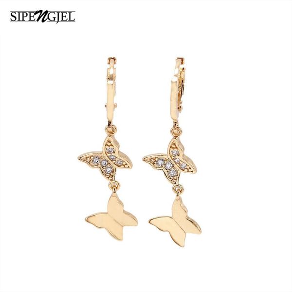 

tiny trendy cubic zirconia butterfly drop earrings lxuury brands gold round small hoop earrings for women korean jewelry e-h0389, Golden;silver