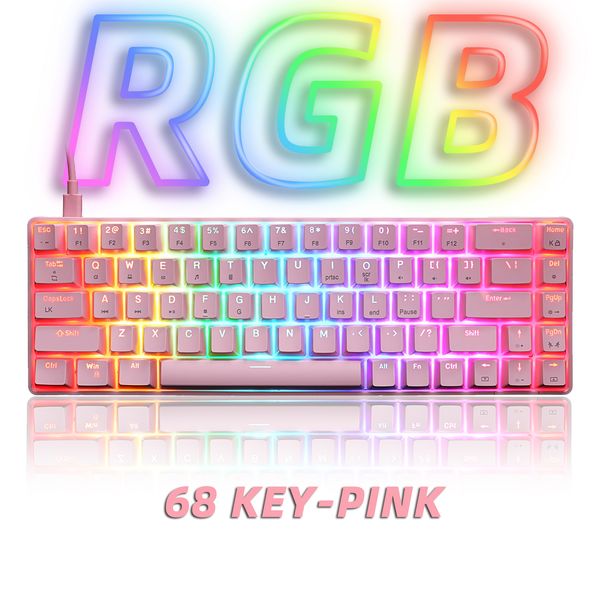 

rgb gaming mechanical keyboard wired 68 key small game keyboard led backlight red blue switch for gamer lappc computerhello