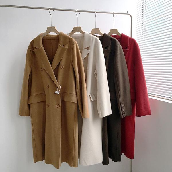 

winter 2020 four color long double faced blends oversize coat women's korean loose long sleeve woolen cardigan 50191, Black