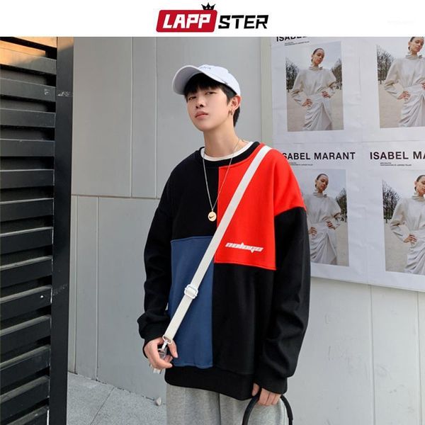 

lappster men oversize fleece color block hoodies 2020 mens japanese streetwear sweatshirts harajuku korean fashions hoodies 5xl1, Black