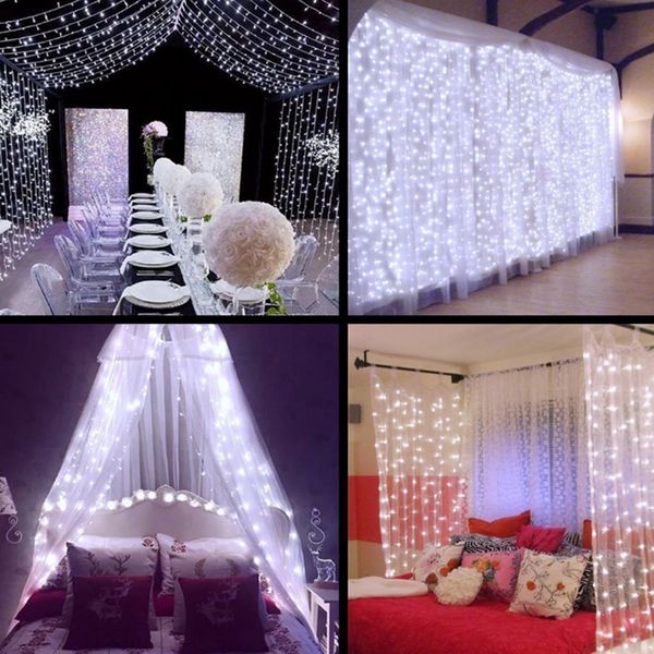 

20pcs/lot curtain lights 3mx3m 300 leds 8 modes fairy lights warm white waterproof string lights for wedding party bedroom xmas