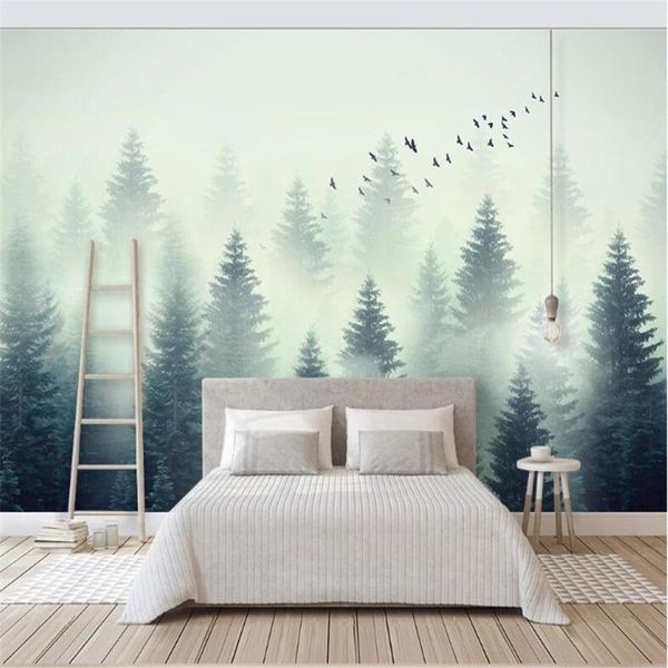 

customized 3d background large wallpaper mural modern landscape cloud forest bird nordic tv background wall