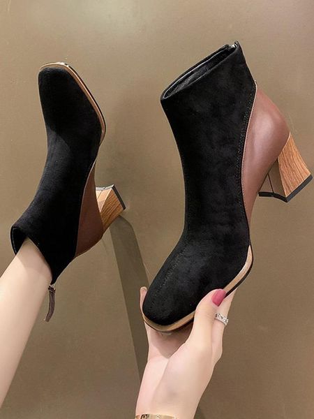 

белые ботинки ботильоны на молнии роскоши дизайнерские сапоги женские пинетки дамы низкая мода 2020 мягкий высокий каблук осенний каучук, Black