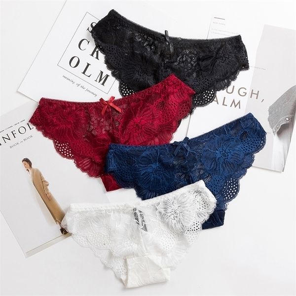 

6 pcs/set panties woman lace briefs transparent female underwear hollow out cotton crotch girls underpants dropshipping 201112, Black;pink