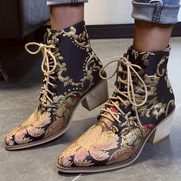 

women black boots faux suede slim embroider high heel point toe platform motorcycle shoes ladies pumps zapatos mujer 0085w y200723