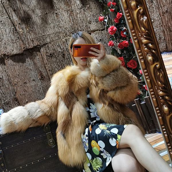 

luxury winter new female design royal cute red fox fur coat of women thick jacket outward 26f7, Black