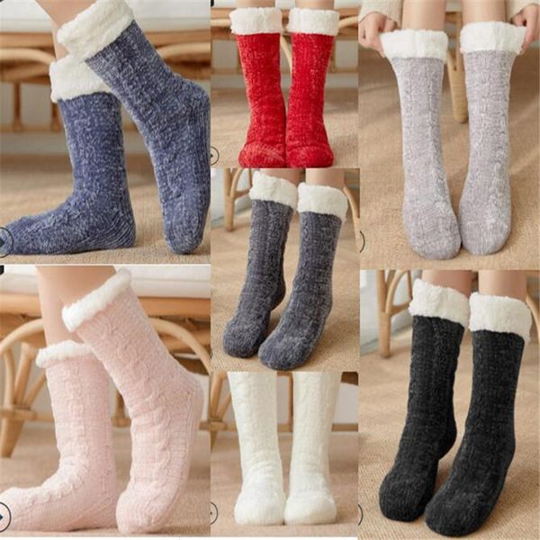 

plush cable knit slipper socks winter chenille fleece stockings silica gel floor socks long cashmere rain snow boots socks ly121601, Pink;yellow