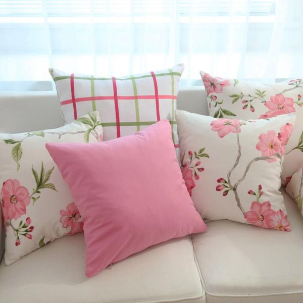 

drop ship cotton canvas flowers pillow cover pink pillowsham pillowcase home decor decorative cushion plaid cushion/decorative