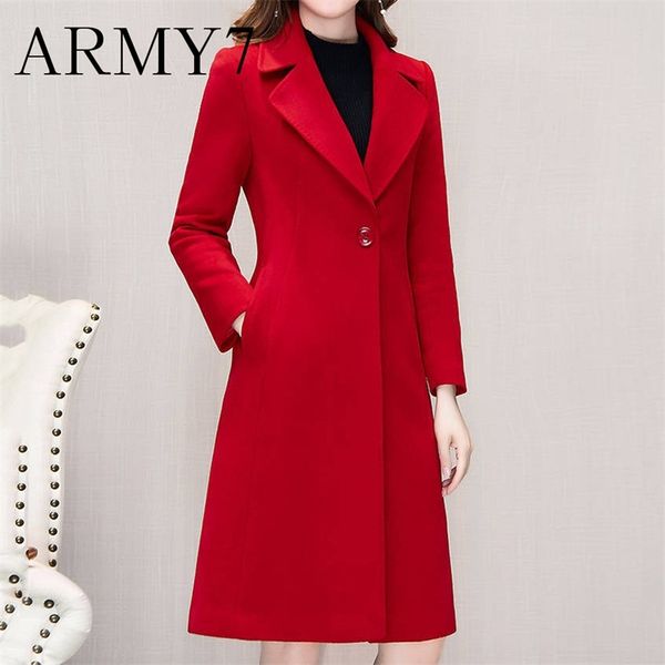 Elegante Damen Slim Windjacke Winter Warm Zweireiher Langer Graben Plus Größe Koreanische Frauen Gepolsterter Mantel Tunika Kleidung Rot LJ201106