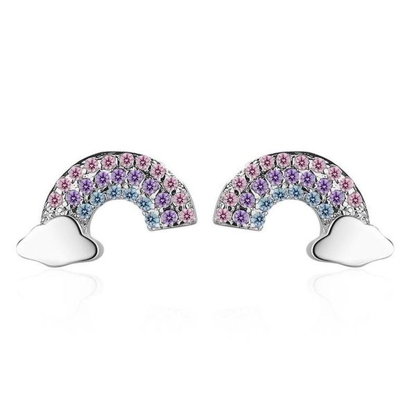 

stud simple silver color colored zircon rainbow clouds earrings for women girl gift, Golden;silver