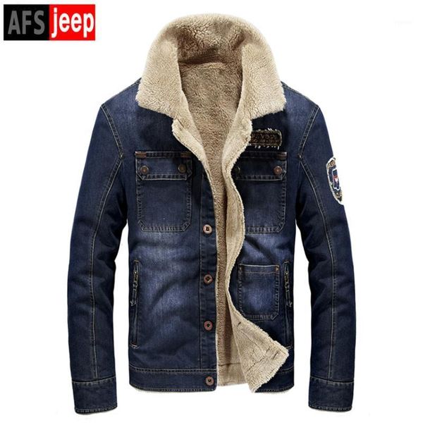 

2018 winter afs male plus cashmere fashion denim jacket men's badges cowboy winter coat plus size m-4xl1, Black;brown