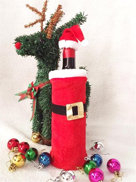 

christmas decorations wine bottle cover bags santa claus dinner table decoration clothes with hats home party decor 4 pcs/bag1