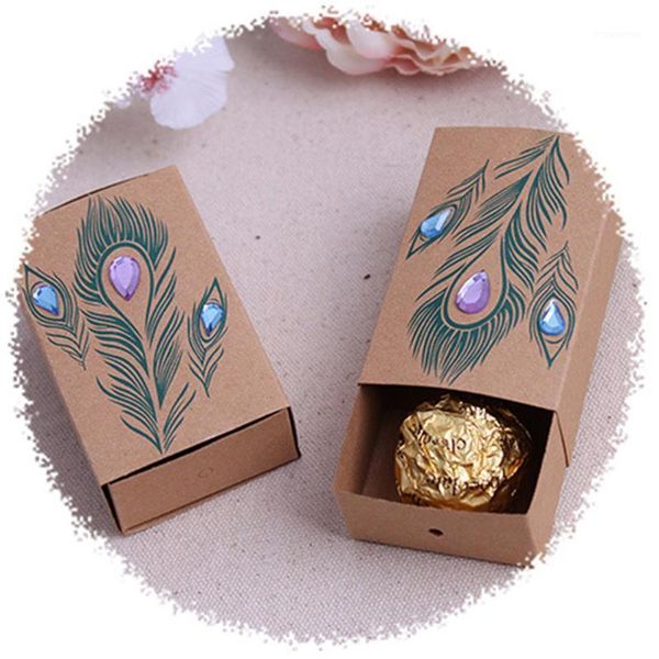 

50pcs candy boxes feather diamond diy kraft paper party wedding festival christmas candy boxes gift container1