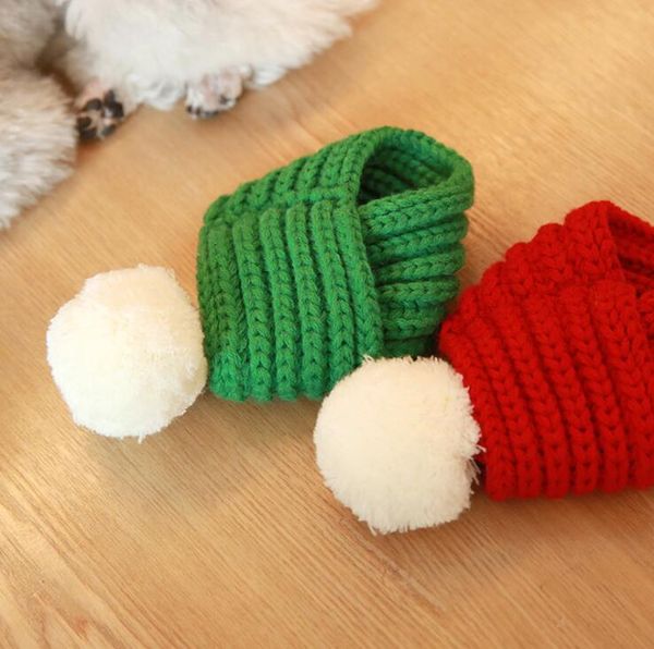 

pet christmas dog knitted scarf with white pompom cat scarves for s m l winter warm pet bib accessories holiday party dog ornaments ly12043, Red;brown