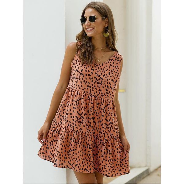 

fall 2020 new pop ins v-neck sleeveless random dot print dress ba0191, Black;gray