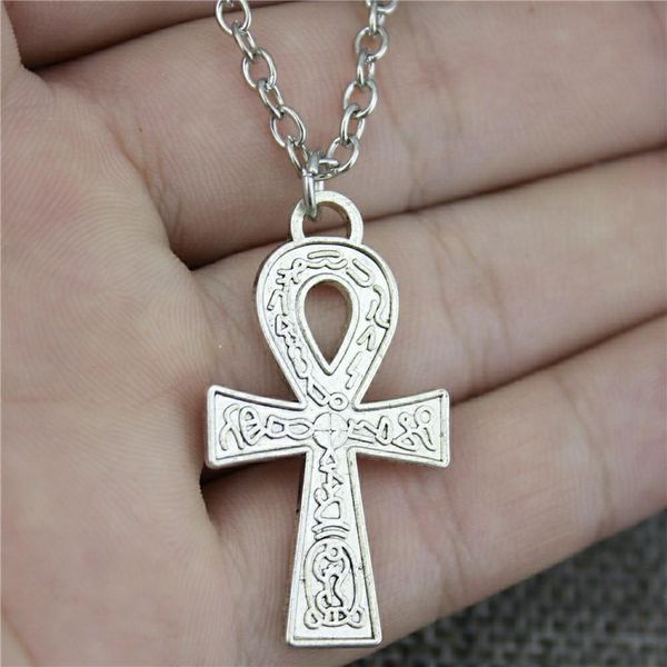

3 шт. новая мода ювелирные изделия simple 38x21mm ankh cross coundant ожерелье для женщин подарок 2 цвета бронзовый серебристый цвет jllqrn, Black;white