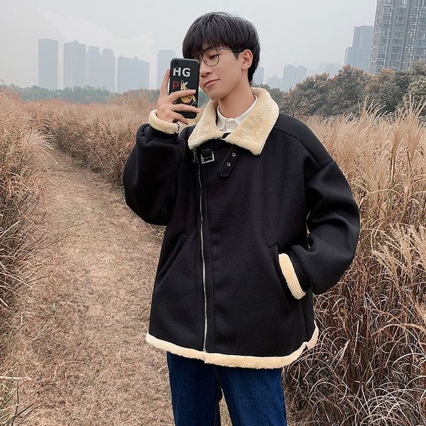 

2021 men's cotton -autumn-winter new thick cotton-clothing quilted collar nap youth clothing t0ai, Black