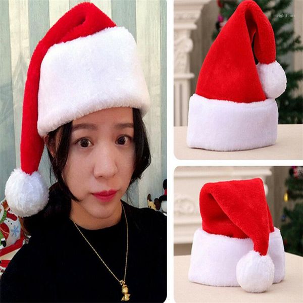 

santa hat winter warm christmas plush for adults hat for enlargement compacted big ball soft plush christmas1