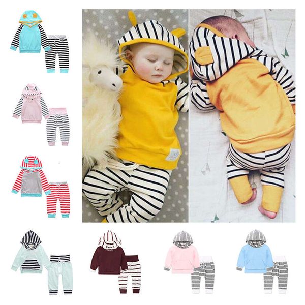 

children's kids tal suit yellow long sve hooded striped pants housewear baby pajamas, Blue;red