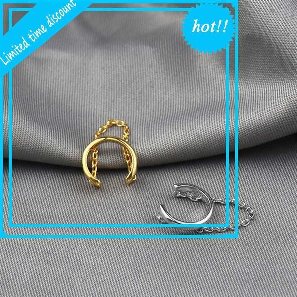 

new korean girl's trinket personalized versatile chain ear clip fashion electroplating process earrings, Golden