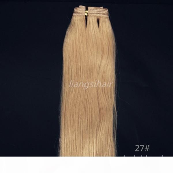 

human hair weaves brazilian virgin remy hair weft indian peruvian hair bundles extensions 100g 1pcs 18" 27# dark blonde, Black