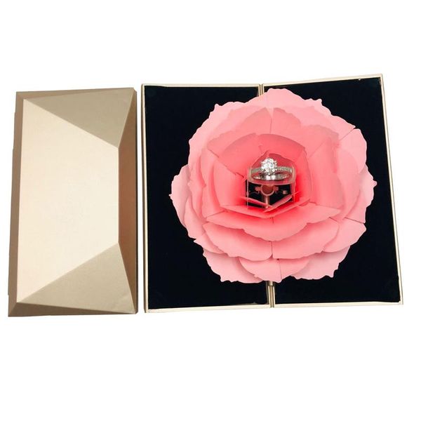 

romantic design fashion ring box ladies simple surprise ring box paper rotating rose wedding jewelry jewelry gift, Pink;blue
