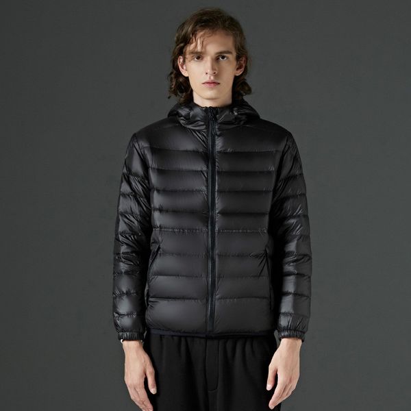 

down jacket men hooded lightweight down jacket men winter jacket plus size short winter jackets, Black