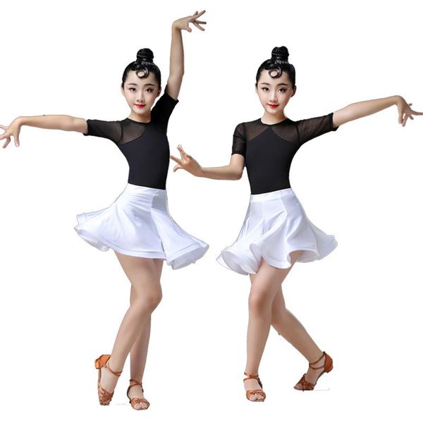 

children modern latin ballroom party dancing dress girls salsa rumba tango practice dancewear outfits stage wear costumes, Black;red